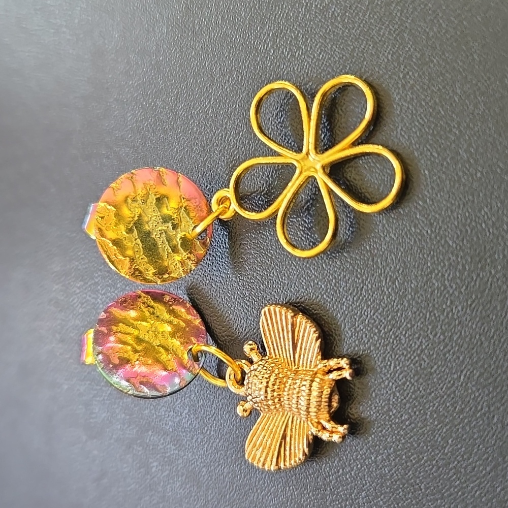 "Save the Bees" Handmade Earrings Upcycles Materials Repurposed